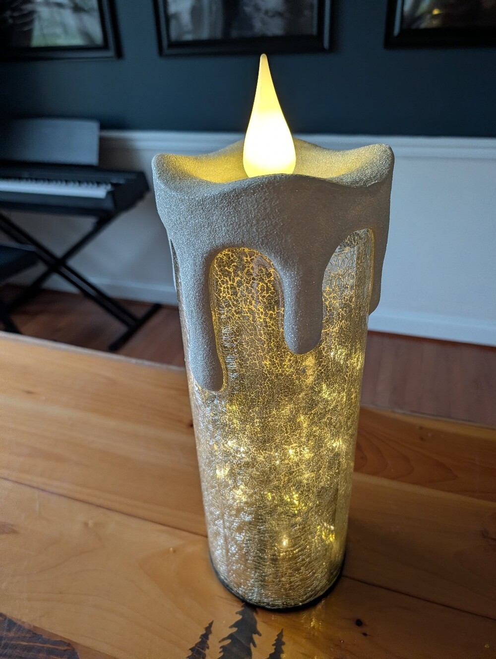 18" Oversized Mercury Glass Candle w/ Snow Accent & Remote by Valerie